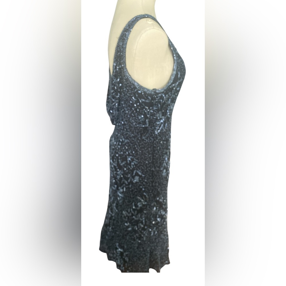 Vintage 90s 100% Silk Scala Dress Beaded Silk Slip Dress Cowl Backless Black - Picture 9 of 17